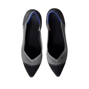 Rothy’s The Point Gray Mist Cap Toe Flats Womens 6.5 Black White Washable